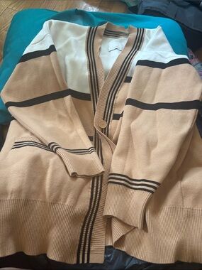 Striped Tan & Cream Button-Front Cardigan